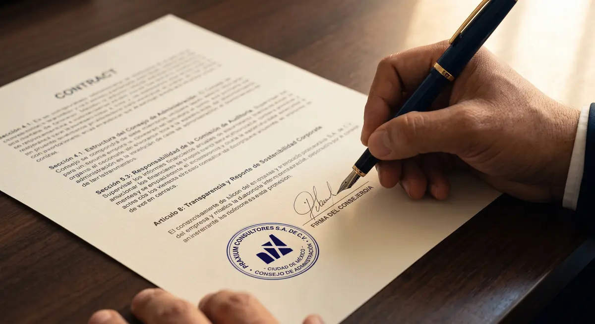 Consejo de administración firmando el acta de decreto de dividendos con el sello de una S.A. de C.V. — retención del 10 % y dividendos fictos del artículo 140 de la LISR